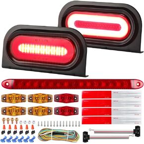 Partsam LED Trailer Tail Lights Kit ، 6 "Oval Halo Glow LED Light ، 12" شريط إضاءة ، 2 "علامات جانبية ، توقف تشغيل Tail Running Rubber Grommet 3-PRONG WIRE BUGALLS 24FT WIRINGERS 12V IP67