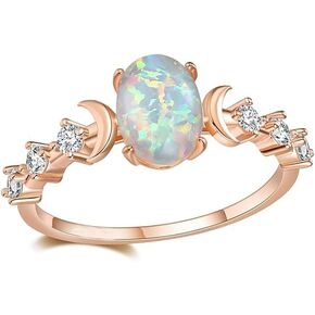 Vintage Bohemian Witchcraft Triple Moon Phase Ring Moonstone Goddess Fire Opal Ring Rose Gold Engagement Party Wedding Jewelry Rings for Women