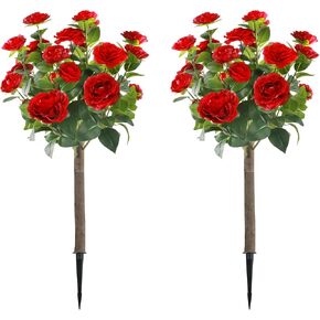 Sunnyglade 35.5 "مجموعة من شجرة كاميليا الاصطناعية ، نبات زهور كاميليا الأحمر المزدحمة مع شجرة توبيرية من الحرير المزيفة من أجل الداخلية ، الحديقة ، الفناء ، الشرفة ، ديكور الفناء (أحمر)