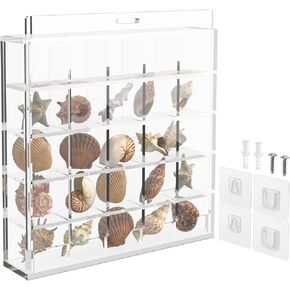 Acrylic Seashell Display Box, 25 Grids Clear Acrylic Mini Seashell Collection Storage(0.9 x 0.9 x 0.78IN), Grids Sea Shell Display Cases, Wall Mount Small Craft Organizers for Seashell Diamond Beads