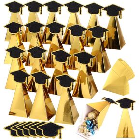 Sabary 30 Pack Gold Gold Goldy Candy Gift Boxes Gold 2025 Trophy Trophy Boxes with Grad Cap Glitter Grad Form