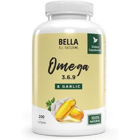 Bella All Natural Omega 3 6 9 with Garlic Oil - 200 Softgels