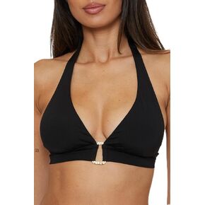 Trina Turk Women's Monaco Banded Halter Bikini Top, Adjustable, Tie Back, Swimwear Separates
