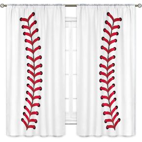 Cinbloo Boys Baseball Stretains Rod Pocket 42W × 63L بوصة رياضية ديكور جدار البيسبول الأحمر للأطفال للرجال الملمس في سن المراهقة الحضانة بارد فن غرفة نوم مطبوعة من غرفة المعيشة