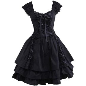 Plustrong Womens Black Lace Lace Up Goth Lolita Dress Dress Gothic Frict Medieval Renaissance Corset Dress Halloween Comple