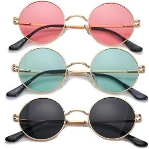 HJSTES Polarized Round Sunglasses Womens Men Retro Hippie Glasses Small Circle Sunnies