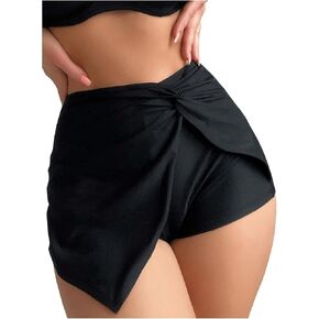 OYOANGLE Women's Twist Wrap Swim Skirt Shorts High Waisted Swimwear Bikini Bottoms