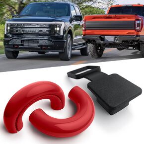 Tow Hooks Covers for Ford F150 Accessories 2004-2025 Paired with Customized 2 Inch Silicone Trailer Hitch Cover Compatible with Toyota Tundra 2017-2021 Tool-Free Install (Red-Black)