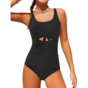 Qaoerde Girls Swimsuit One Piece Swimsuits Cutout Ruched Bathing Suits Adjustable Straps Tie Girls' Swimwear 9-16Y