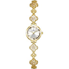 FANMIS Elegant Hollow Four Leaf Clover Womens Bracelet Gold Tone Watch Waterproof Luxury Diamond Dress Ladies' Bracelet Watch Four Leaf Clover Design Ladies' Timepiece