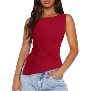 PRETTYGARDEN Womens Ruched Tank Tops 2025 Summer Sleeveless Slim Fit T Shirts Blouses Going Out Y2K Fashion Clothes