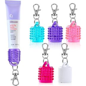 Keychain Lip Balm Holder Cap for Glossier - Replacement Cap with Stopper, Lip Gloss Keychain, Convenient Keyring Accessory for Women & Moms, Prevent Loss (Compatible with Glossier 15ml/0.5 fl oz)