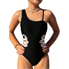 OYOANGLE Girl's One Piece Swimsuit Cut Out Asymmetrical Neck Sleeveless Vacation Beach Bathing Suits