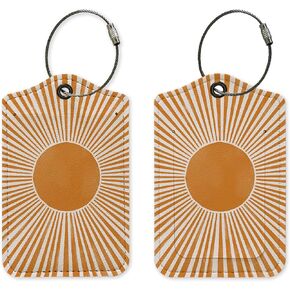 Abstract Boho Sun Luggage Tag, Modern Boho Terracotta Sun Sunshine Luggage Tags for Suitcases Women Girls, Privacy Protection PU Leather Travel Name Tags Identifiers for Luggage