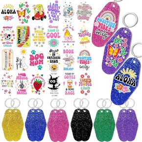 36 PCS Motel Keychains Blanks with UV DTF Stickers Vintage Hotel Keychain Novelty Funny Diy Cute Keychain Gift for Friends