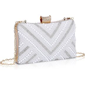 FALETO Women’s Pearl Beaded Clutch Purse Sparkling Evening BAG Handbag for Wedding Party Prom