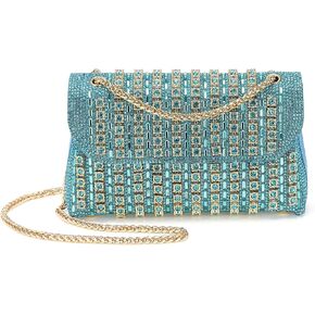 Evening Bags Clutch Purses for Women Formal, Crystal Rhinestone Crossbody Handbag with Chain Shoulder Bag Sparkly Stylish for Wedding Guest Party Blue