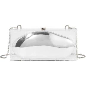 Women Acrylic Evening Bag Novelty Clear Shell Shape Clutch Purse Metallic Shoulder Crossbody Bag for Casual Formal