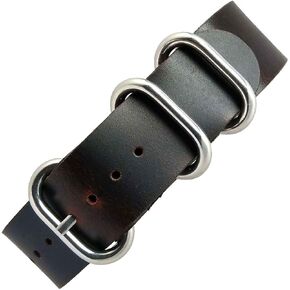 3-Ring Military Style Oil Leather Watch Strap - Choose Color & Width 18mm, 20mm, 22mm