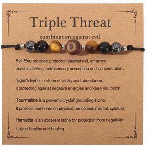 Empath Protection Bracelet for Women,Natural Healing Crystal Beaded Bracelet for Triple Protection