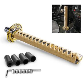 Katana Samurai Sword Shift Knob Shifter Katana Universal Fit for Manual Cars with Adapters Gold + Black（26cm）