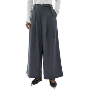Pixie Market Women's Smoking Belted Grey Wide Leg Pants