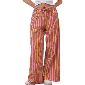 WOWULOVELY WOLINGES DARDSERTRING PANTS WIDE PANTS مع سراويل مرنة مرنة صالة فضفاضة بيجاما