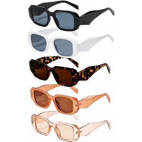 5-Piece Y2K Retro Square Sunglasses for Women & Men, UV400 Small Rectangle Unisex Shades, 90s Fashion Bulk Pack for Daily Outdoor Party