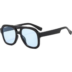 Long Keeper Retro Pilot Sunglasses Double Bridge Women Men Aviation Square Sun Glasses Thick Frame 70s Vintage Shades UV400
