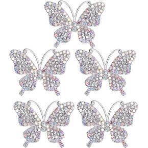 5Pcs Rhinestone Butterfly Retro Pin, Corsage Brooch Butterfly Brooches for Women Girls Wedding Banquet and Birthday Party(AB Color Butterfly)