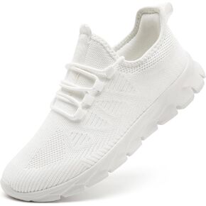 White Running Tennis Shoes Womens Slip on Sneakers Breathable Athletic Lightweight Gym Sports Workout Walking Nurse Cheer Shoes,White,Size 8.5