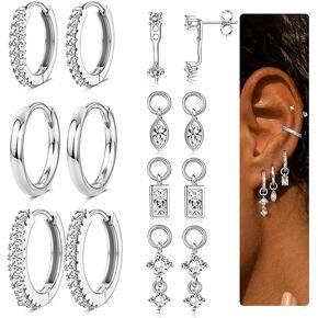 Besteel Small Gold Hoop Earrings for Women – Hypoallergenic 14K Gold Plated Hoops Cartilage Earring Sets for Multiple Piercing Dainty Silver Huggie Stud Earring Stacks with Charm