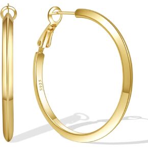 MOROTOLE 4mm Thick Gold Chunky Hoop Earrings Trendy 925 Sterling Silver Hoop Earrings for Women Hypoallergenic Lightweight 14K Gold Earrings for Women Jewelry Gifts 30/40/50/60MM