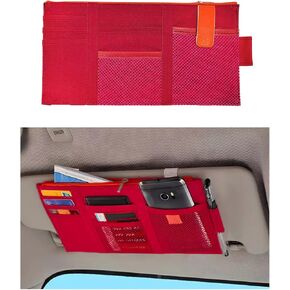 2 PCS Car Sun Visor Organizer, Oxford Cloth Multi-Pocket Storage Holder with Zipper, Auto Visor Storage Net Pouch for Card Note Phone Registration, Car Accessories, Gray