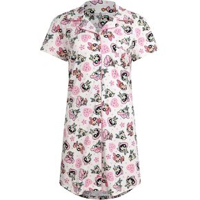 Womens Nightgown - The Powerpuff Girls Short Sleeve Button Up Women Sleepwear Pajama Dress (Sizes: S-XL)