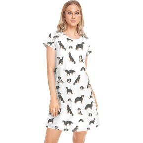 vvfelixl womens lightgown dachshund short sleeve nightshirt soft sleepwear nightdress s-xxl