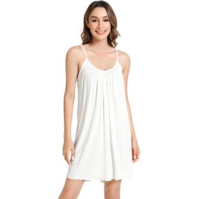 NACHILA Women's Nightgown-Viscose Made from Bamboo, Sleeveless Chemise Full Slip Comfy Sleep Dress Spaghetti Strap Nightdress
