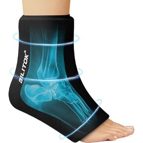 Reusable Foot Ankle Ice Pack Wrap for Injuries, Cold Compression Therapy for Achilles Tendonitis, Plantar Fasciitis, Swelling, Sprained, Pain Relief (Black)