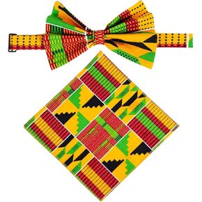 المطبوعة الأفريقية الممتازة Kente Bow Bow Ties & Pocket Square مجموعة للرجال