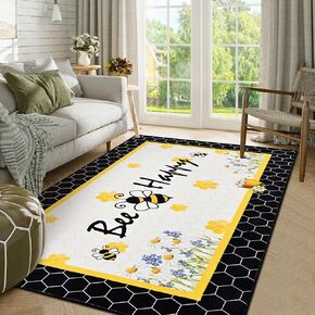 سجاد Aspmiz Honey Bee Brug 5 × 7 لغرفة المعيشة سجاد قابلة للغسل الأصفر لغرفة نوم غير ناعم ناعم منخفض السجاد لغرفة الطعام Daisy رمي السجاد لمطبخ الحضانة مدخل المكتب