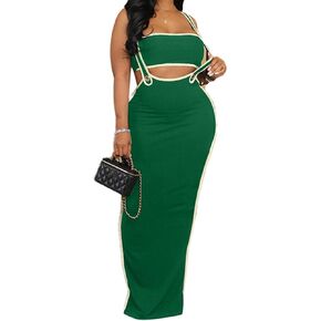 Womens 2 Piece Sets, Strapless Tube Tops & Straps Maxi Skirt with Slit