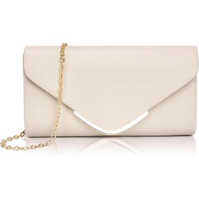 Larcenciel Nude Clutch Purse for Women, Trendy Vegan Leather Envelope Evening Bags with Chain, Cute Cream Party Bag Formal Bride Dress Purse Ladies Crossbody Shoulder Handbag for Wedding Cocktail Prom