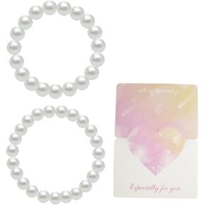 Pearl Bracelets for Women, Faux Elastic Pearl Bracelets Set with Card, Stretch Beaded Bracelets for Mother, Wife, Girlfriend, Daughters, Sisters, Friends, Bridal Bridesmaid