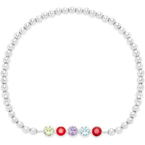 EVE'S ADDICTION Women's Silver Tone Five Stone Birthstone Bead Bracelet (6" long, stretchable bracelet) - Personalized Bracelet for Mom - Gifts for Mom