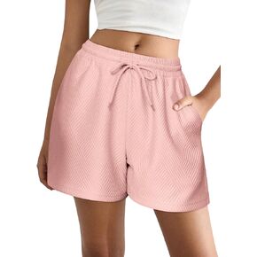 Ekouaer Womens Pajama Shorts Textured Casual Lounge Short Elastic Waist Pj Shorts Sweatsuits with Pockets 2025,Pink,L