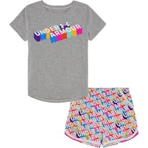 Under Armour Girls Girls Short Sleeve Shirt and Shorts Set, Durable Stretch and Lightweight, Woven Short Set