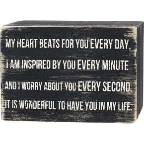 ARTGIFTHOU Farmhouse Distressed Wood Box Sign Vintage Signs Decor for Home Wall/Tabletop/Shelf/Office Decoration Art, My Heart Beats For You Every Day
