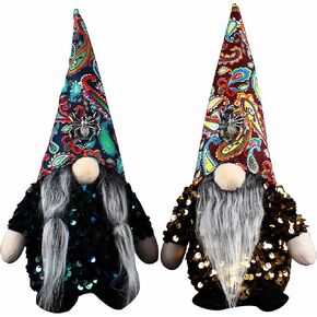 Halloween Gnomes Plush Decor, 2 Pack Handmade Tomte Swedish Gnome Nisse Scandinavian Gnomes Ornaments with Orange Witch Hat Pumpkin Lantern Halloween Table Decorations Gifts