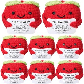 8 Pcs Teachers Appreciation Gifts Positive Apple Handmade Cute Crochet Apple Holding a Thank You Sign Teachers Staff Gifts Bulk for Thank You Present Home Office Decoration