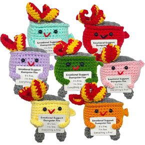 Handmade Emotional Support Dumpster fire,Crochet Dumpster Fire Gifts,Funny Crochet Desk Decor 7pcs